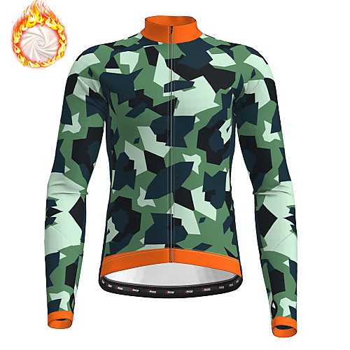 

21Grams Men's Long Sleeve Cycling Jersey Winter Fleece Polyester Army Green Camo / Camouflage Bike Jersey Top Mountain Bike MTB Road Bike Cycling Fleece Lining Warm Quick Dry Sports Clothing Apparel