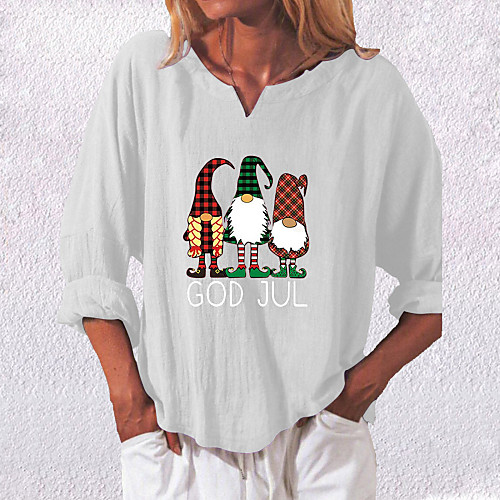 

Women's Blouse Shirt Graphic Prints Long Sleeve Print V Neck Basic Christmas Tops White Black Dusty Blue