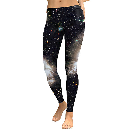 

Women's Sporty Comfort Sports Gym Yoga Leggings Pants Galaxy Full Length Print Black