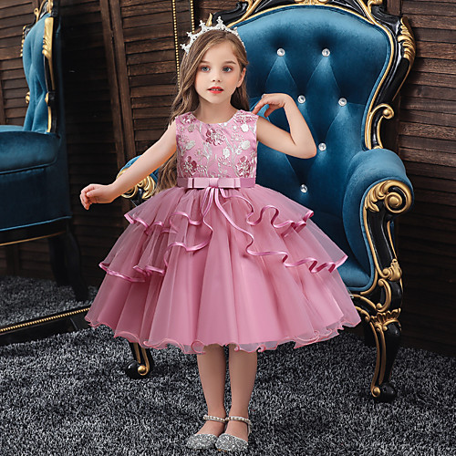 

Princess Flapper Dress Dress Party Costume Girls' Movie Cosplay Euramerican Costume Party Red Dusty Rose Pink Dress Christmas Children's Day New Year Polyester Organza