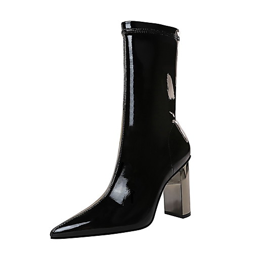 

Women's Boots Block Heel Boots Chunky Heel Pointed Toe Mid Calf Boots Classic Daily Patent Leather Solid Colored Winter Black / Booties / Ankle Boots / Booties / Ankle Boots