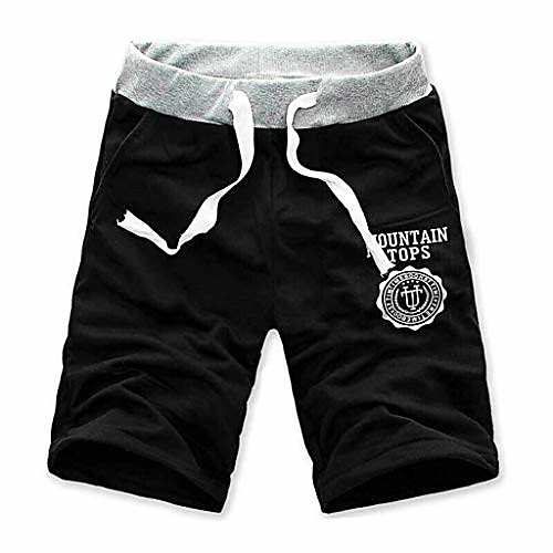 

men's shorts casual elastic waist,drawstring shorts comfy workout joggers plain short pants trousers with pockets black