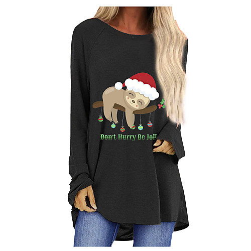 

Women's Christmas T shirt Graphic Prints Long Sleeve Round Neck Tops Christmas Basic Top White Black Blue