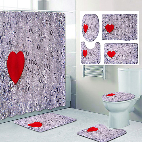 

Love Crystal Beads Pattern PrintingBathroom Shower Curtain Leisure Toilet Four-Piece Design