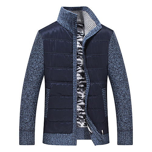 

Men's Solid Color Cardigan Long Sleeve Sweater Cardigans Stand Collar Winter Black Blue Wine