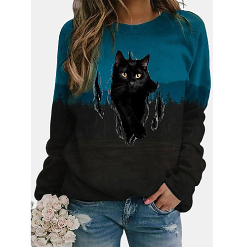 

Women's Hoodie Sweatshirt Print Christmas Daily Casual Christmas Hoodies Sweatshirts Cotton Loose Blue