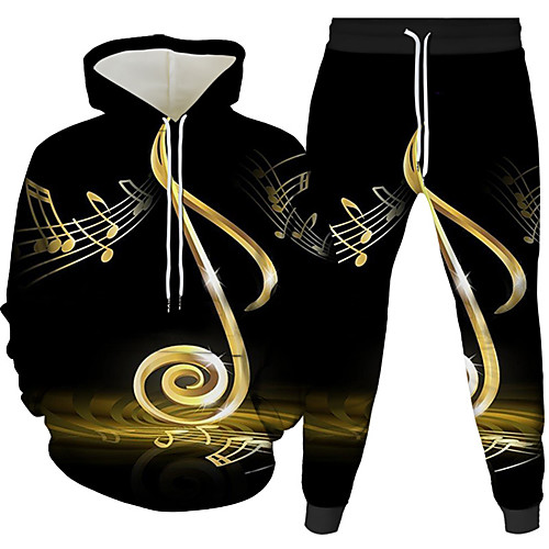 

Women's Men's 3D Hoodies Set Graphic 3D Music 2 Piece Front Pocket Hooded Daily 3D Print 3D Print Casual Hoodies Sweatshirts Long Sleeve Blue Gold White