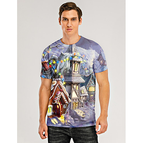 

Men's T shirt 3D Print Graphic 3D Print Short Sleeve Christmas Tops Purple