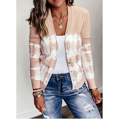 

Women's Stylish Deep V Knitted Geometric Cardigan Long Sleeve Sweater Cardigans V Neck Fall Winter Black Purple Red