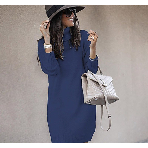 

Women's Knitted Solid Color Pullover Dress Acrylic Long Sleeve Sweater Cardigans Turtleneck Fall Winter White Yellow Blushing Pink