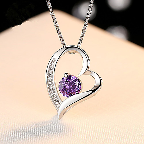 

Women's Purple Synthetic Diamond Pendant Necklace Chain Necklace Rolo Heart Fashion Punk Trendy Casual / Sporty Copper Silver Plated Purple 45 cm Necklace Jewelry 1pc For Anniversary Street Sport