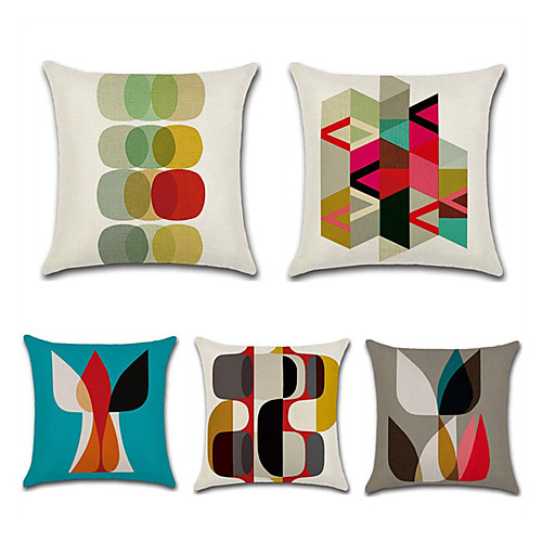 

Cushion Cover 5PCS Faux Linen Soft Decoration Square Throw Pillowcase Cushion Cover Sofa Box Pillowcase 45 x 45 Cm 18 x 18 Inches High Quality Washable Print Pattern Short Fluff