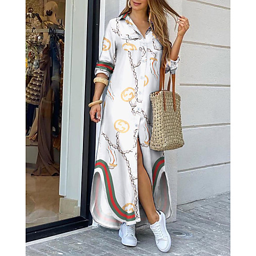 

Women's Swing Dress Maxi long Dress Blue Gold White Black Red Half Sleeve Floral Leopard Split Print Fall V Neck Casual Holiday Loose 2021 S M L XL XXL