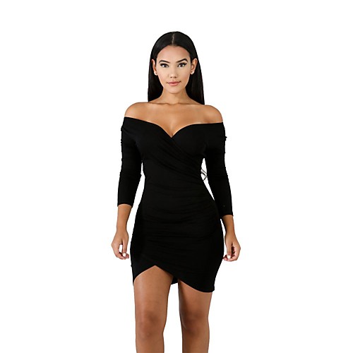 

Sheath / Column Minimalist Sexy Party Wear Cocktail Party Dress V Neck Long Sleeve Short / Mini Cotton with Ruched 2021