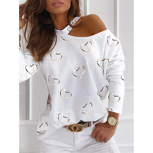 

Women's Pullover Sweatshirt Graphic Heart Cold Shoulder Daily Casual Hoodies Sweatshirts White Black Red