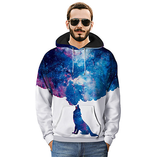 

Men's Pullover Hoodie Sweatshirt Animal Hooded Daily Casual Hoodies Sweatshirts Long Sleeve Blue