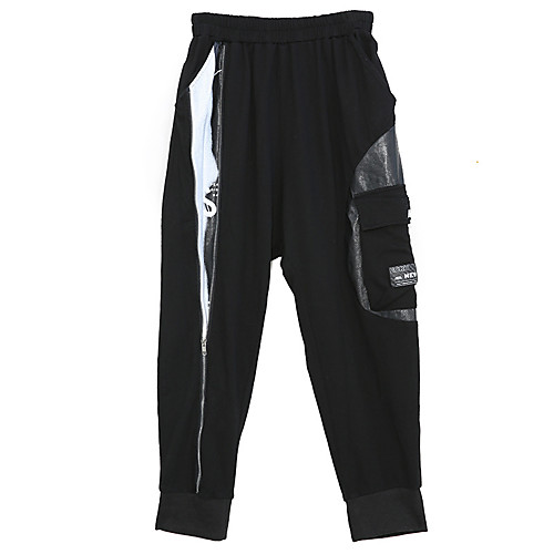 

Women's Basic Streetwear Comfort Daily Going out Harem Pants Pants Letter Ankle-Length Baggy Pocket Patchwork Print Black