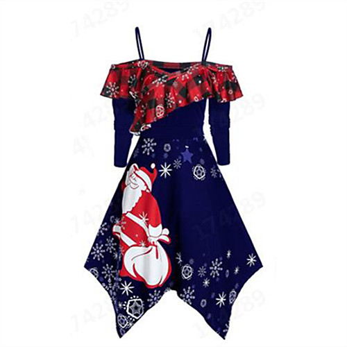

Women's Swing Dress Short Mini Dress Blue Purple Green Black Red Long Sleeve Print Print Fall V Neck Casual Christmas Loose 2021 S M L XL XXL 3XL 4XL 5XL