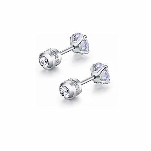 

hypoallergenic double sided diamond stud earrings for womens girl secure safety screw back cartilage cz stud earrings (4mm steel