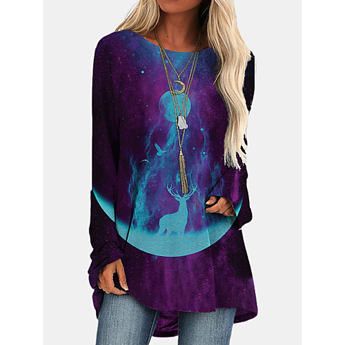 

Women's Hoodie Sweatshirt Galaxy Graphic Reindeer Daily Going out Work Casual Hoodies Sweatshirts Loose Long Purple Orange Dark Gray