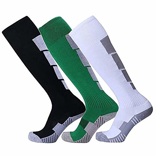 

compression soccer socks for men youth football stocking for runing knee high 3 pairs (black green white)