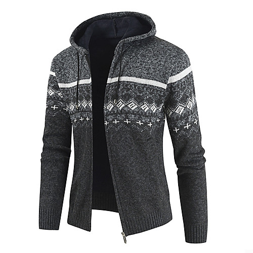 

Men's Knitted Color Block Cardigan Sweater Long Sleeve Sweater Cardigans Hooded Fall Winter Wine Light gray Dark Gray