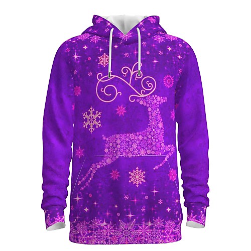 

Men's Pullover Hoodie Sweatshirt Animal Patterned Graphic 3D Front Pocket Hooded Christmas Daily 3D Print 3D Print Christmas Hoodies Sweatshirts Long Sleeve Purple