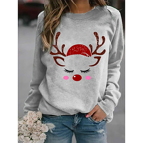 

Women's Hoodie Sweatshirt Graphic Reindeer Christmas Daily Casual Christmas Hoodies Sweatshirts Loose Gray Light gray