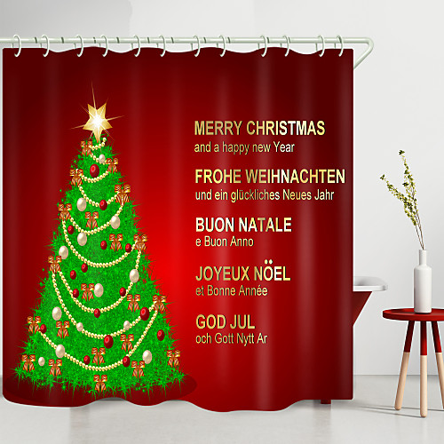 

Christmas English Christmas Tree Digital Printing Shower Curtain Shower Curtains Hooks Modern Polyester New Design