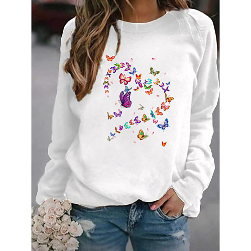 

Women's Hoodie Sweatshirt Graphic Butterfly Heart Daily Basic Hoodies Sweatshirts Yellow Blushing Pink Gray