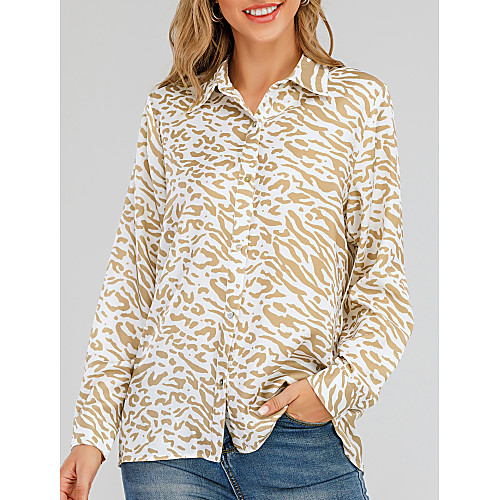 

Women's Blouse Shirt Leopard Graphic Prints Cheetah Print Long Sleeve Print Shirt Collar Basic Tops Khaki