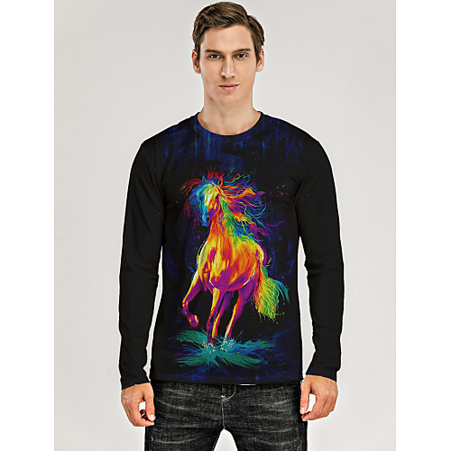

Men's T shirt 3D Print Graphic 3D Animal Print Long Sleeve Daily Tops Rainbow