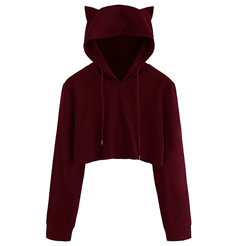 

Women's Hoodie Cropped Sweatshirt Plain Crop Top Cat Ear Daily Active Casual Hoodies Sweatshirts Army Green Black Red