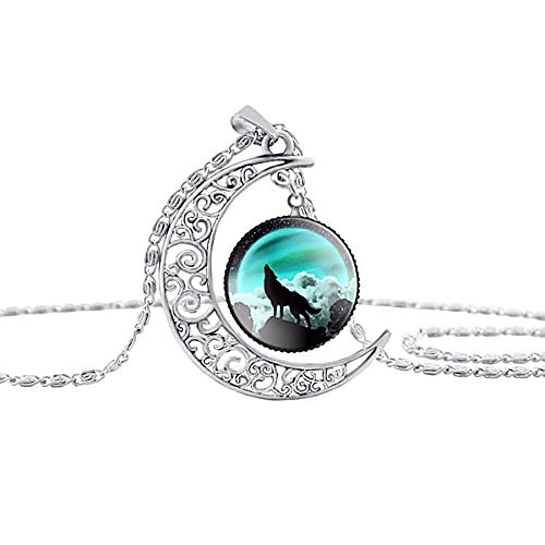 

dome moon howling wolf time gems pendant necklaces hollow out carved fashion jewelry(style 6)