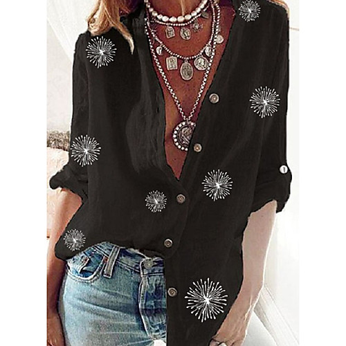 

Women's Blouse Shirt Floral Long Sleeve Standing Collar Tops Black