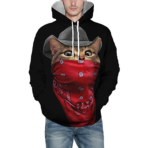 

Men's Pullover Hoodie Sweatshirt Cat Graphic 3D Front Pocket Hooded Daily 3D Print 3D Print Hoodies Sweatshirts Long Sleeve Black