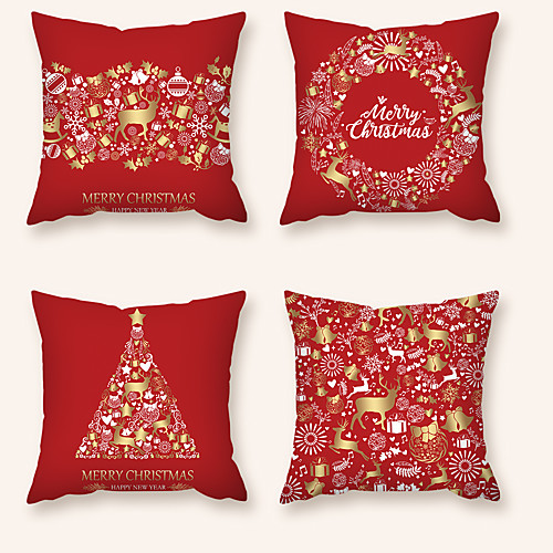 

Christmas Party Cushion Cover 4PC Short Plush Soft Decorative Square Throw Pillow Cover Cushion Case Pillowcase for Sofa Bedroom 45 x 45 cm (18 x 18 Inch) Superior Quality Mashine Washable