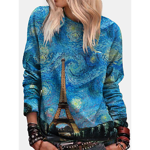 

Women's Hoodie Sweatshirt Graphic Abstract Galaxy Star Print Daily Going out Work Casual Hoodies Sweatshirts Loose Blue