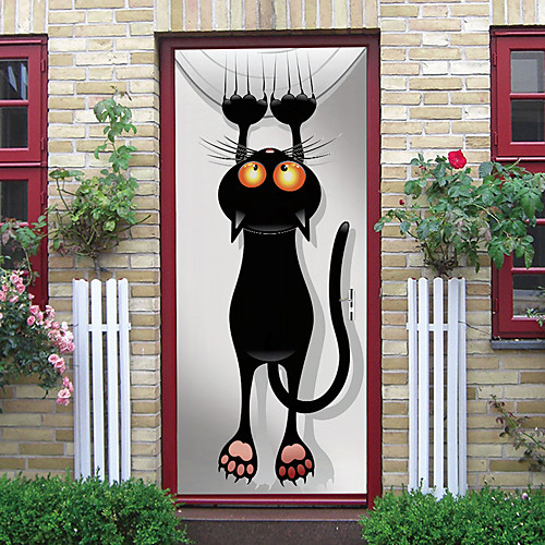 

Self-adhesive Creative Door Stickers Black Cat Living Room DIY Decorative Home Waterproof Wall Stickers