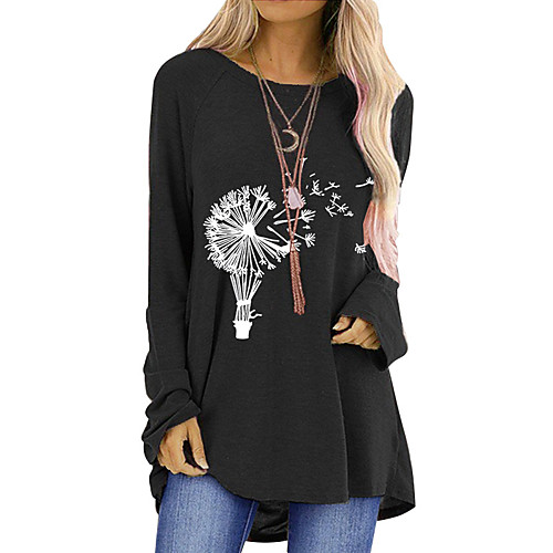 

Women's T Shirt Dress Tee Dress Short Mini Dress Blue Gray Khaki Green Black Red Long Sleeve Print Print Fall Winter Round Neck Casual Loose 2021 S M L XL XXL 3XL / Cotton / Cotton