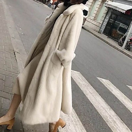 

Women's Faux Fur Coat Going out Fall & Winter Long Coat Loose Jacket Long Sleeve Solid Colored White Black