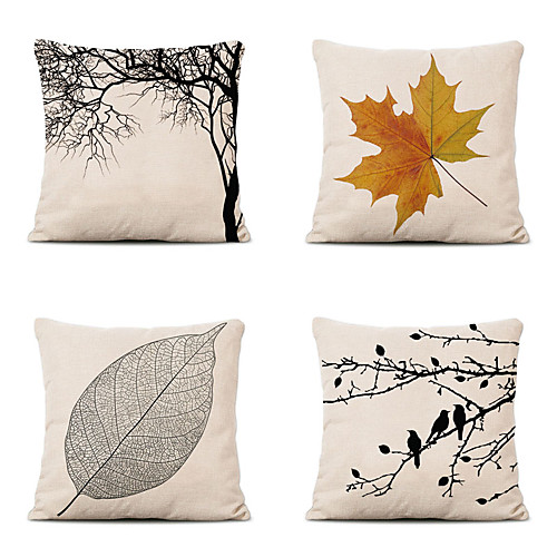 

Cushion Cover 4PCS Faux Linen Soft Decorative Square Throw Pillow Cover Cushion Case Pillowcase for Sofa Bedroom 45 x 45 cm (18 x 18 Inch) Superior Quality Machine Washable Tree Leaves Pattern