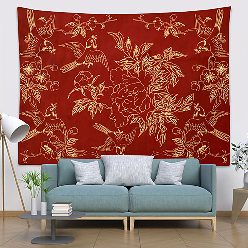 

Chinese Style Wall Tapestry Art Decor Blanket Curtain Hanging Home Bedroom Living Room Decoration Polyester Golden Bird Flower Floral