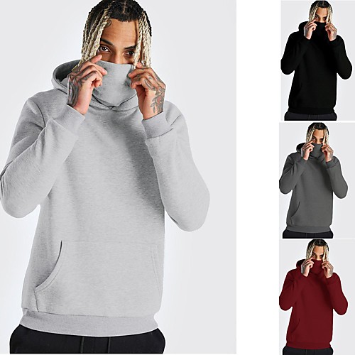 

Men's Long Sleeve Hoodie with Mask Sweatshirt Tee Tshirt Top Street Casual Winter Fleece Thermal Warm Breathable Soft Fitness Gym Workout Running Jogging Training Sportswear Solid Colored Normal Dark