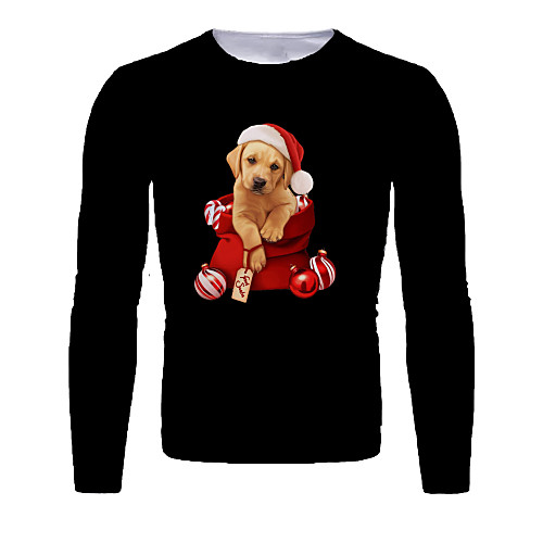 

Men's T shirt 3D Print Graphic 3D Animal Print Long Sleeve Christmas Tops Black