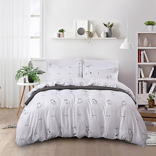 

Kawaii Series White Pet Cat Duvet Cover Set Lightweight Reversible Soft 3Pcs Set(1 Duvet Cover 2 Pillow Pillowcases)King/Queen