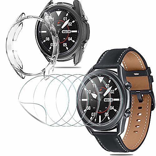 

5 pack Smartwatch Screen Protector [1 pack] soft tpu protective bumper shell for samsung galaxy watch 3 (45mm), (flexible film) hd clear anti-scratch fingerprint [3d touch] case friendly