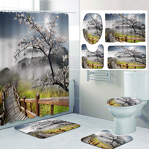 

Natural Scenery Pattern Printing Bathroom Shower Curtain Leisure Toilet Four-Piece Design