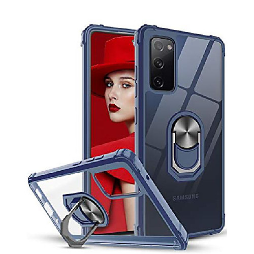 

samsung galaxy s20 fe case (not fit galaxy s20), galaxy s20 fan edition / s20 lite(4g/5g) case, [military grade] clear crystal phone case with metal ring kickstand for samsung s20 fe, blue