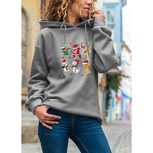 

Women's Pullover Hoodie Sweatshirt Cartoon Graphic Christmas Daily Basic Christmas Hoodies Sweatshirts Gray Black Red